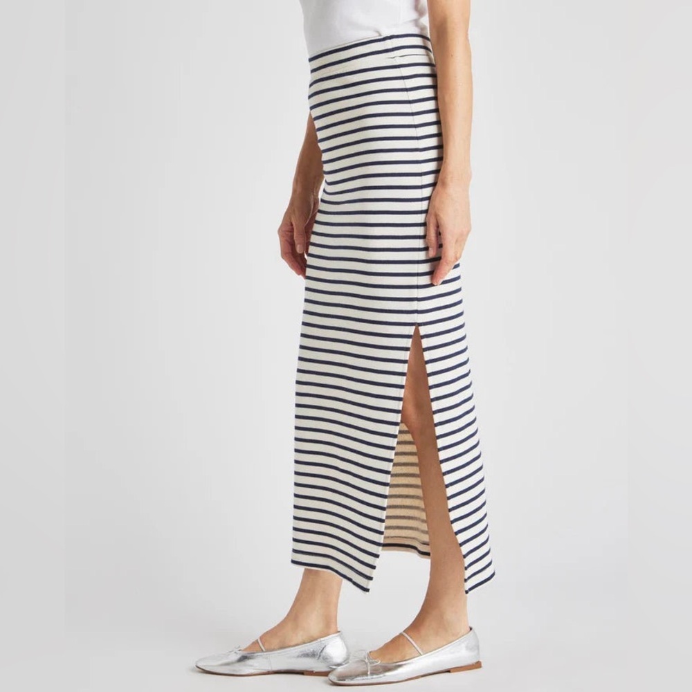 Splendid Whitney Stripe Terry Cotton Maxi Skirt Womens Small Cream and Black - Picture 10 of 11